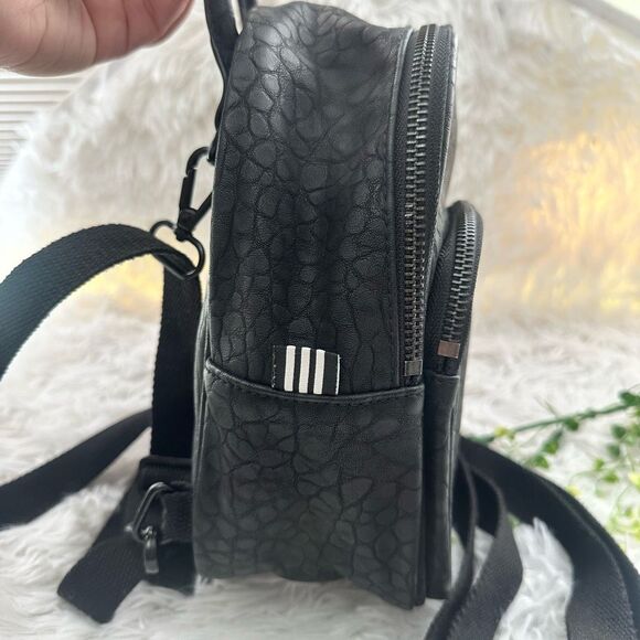 Adidas Black Mini Backpack Textured Croc Print Lightweight Faux Leather - Picture 7 of 10